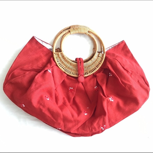 NWT Handmade Embroidered Bag w/ Bamboo Handle - Picture 1 of 4